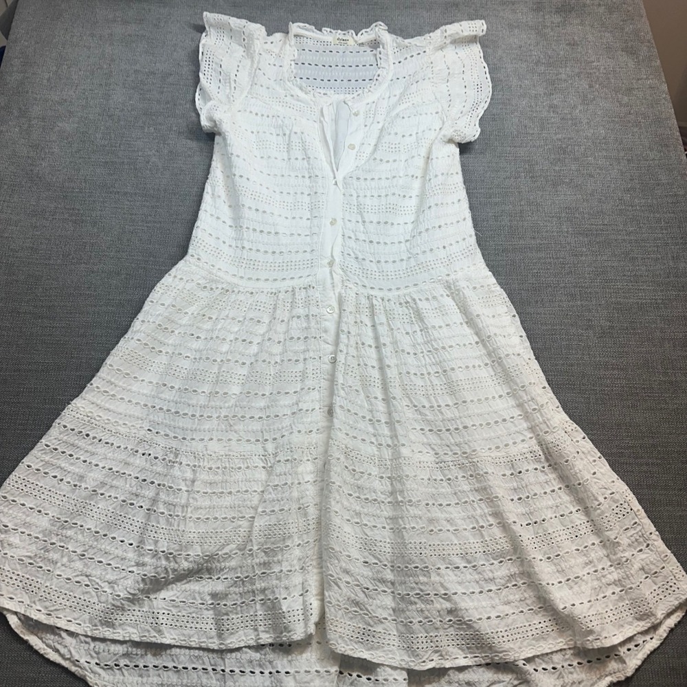 Dylan Eyelet Lace Midi Dress Women XS White‎ Flutter Sleeve Button Front